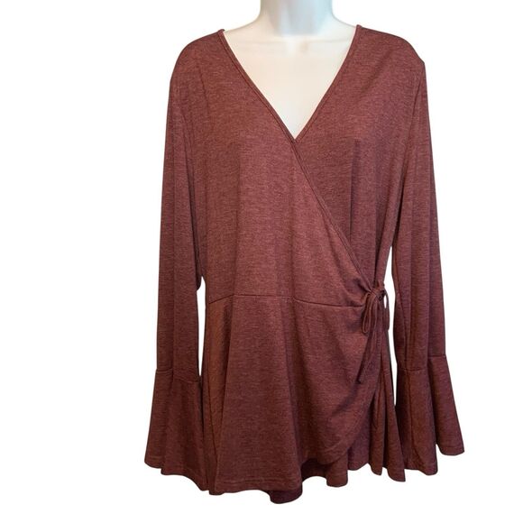 Bloomchic Surplice Neck Tie Side Asymmetrical Hem Shirt Flutter Sleeve Size 18 - Picture 1 of 11